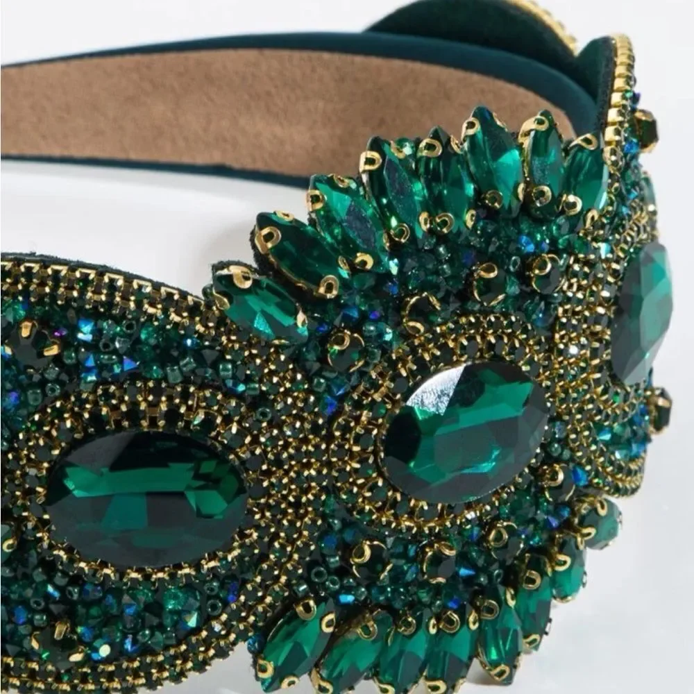 Cubic Zirconia Decor Headband Gorgeous Wide Edge Gem Rhinestone‎ Headband